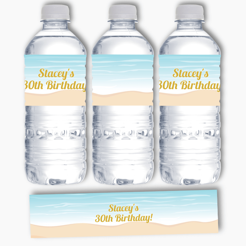 Personalised Sandy Tropical Beach Party Water Bottle Labels