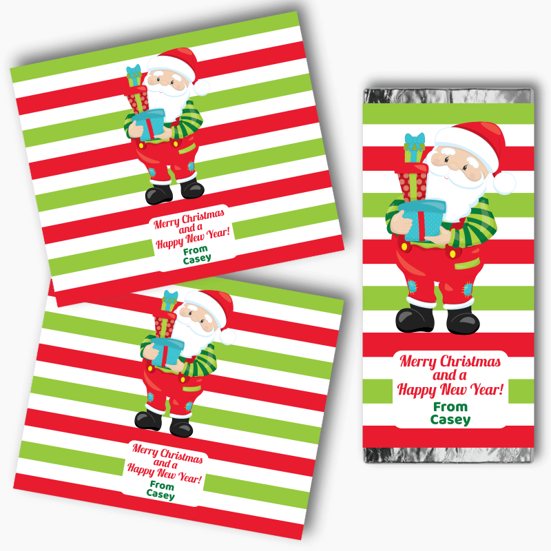 Personalised Santa Claus Christmas Gift Mini Chocolate Wrappers Labels