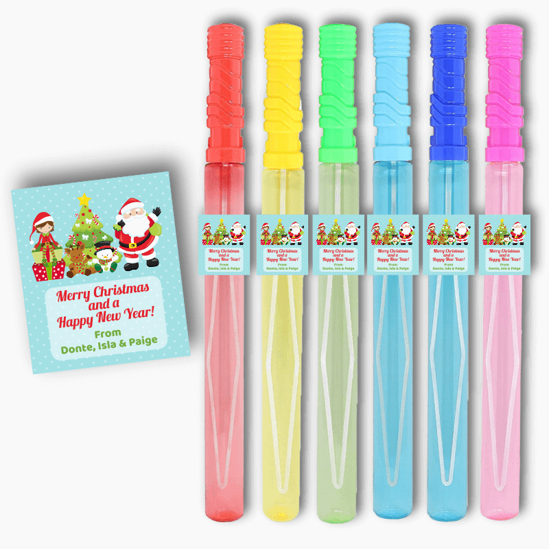 Santa and Friends Christmas Gift Rectangle Bubble Wand Stickers
