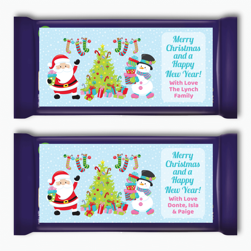 Personalised Santa & Snowman Christmas Gift Cadbury Chocolate Labels