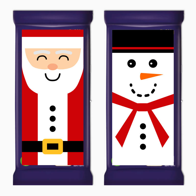 Santa &amp; Snowman Christmas Gift Cadbury Chocolate Labels