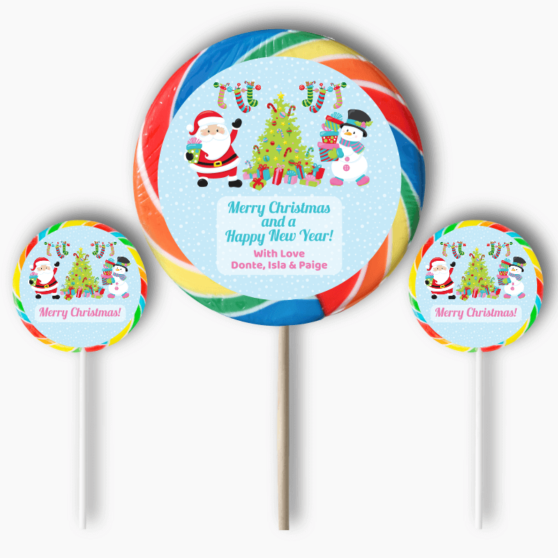 Personalised Santa &amp; Snowman Christmas Gift Round Lollipop Stickers