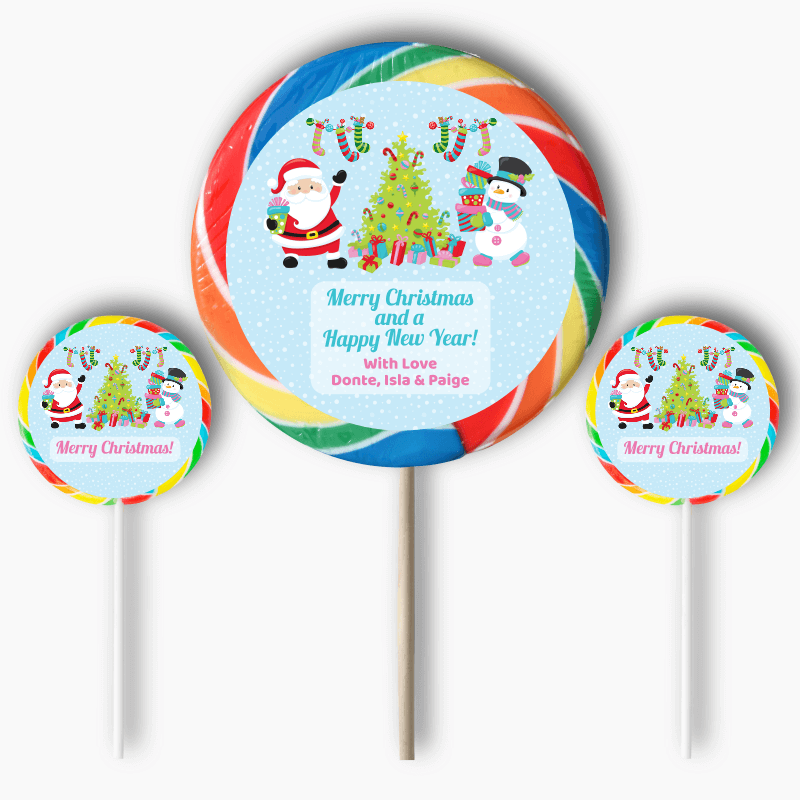 Personalised Santa & Snowman Christmas Gift Round Lollipop Stickers