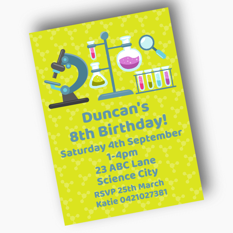 Girls Custom Science Birthday Party Invites