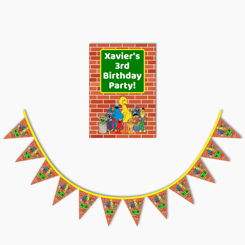 Personalised Sesame Street Birthday Party Poster &amp; Flag Bunting Combo