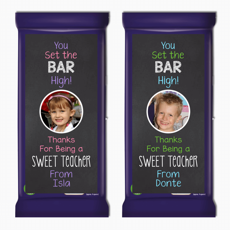 Set the Bar High Teachers Gift Cadbury Chocolate Labels with Photo