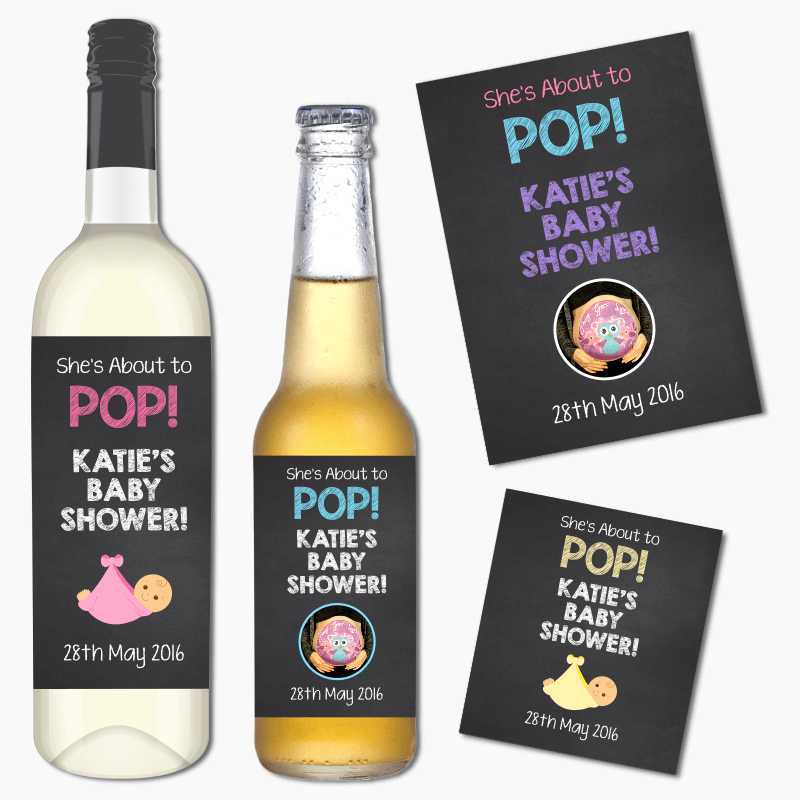 About to Pop Baby Shower Wine & Beer Labels