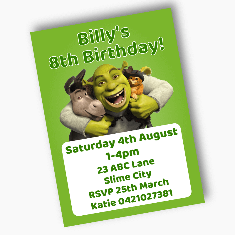 Personalised Shrek Birthday Party Invites