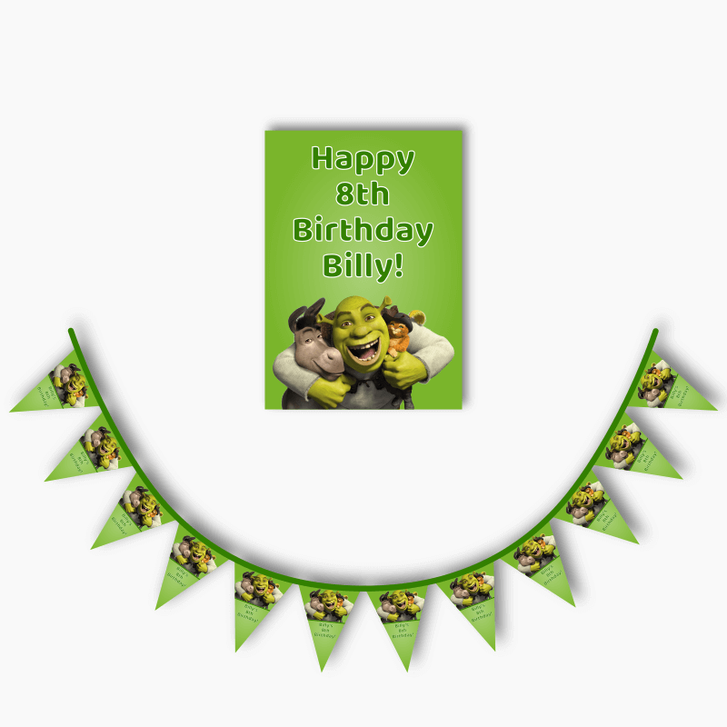 Personalised Shrek Birthday Party Poster &amp; Flag Bunting Combo