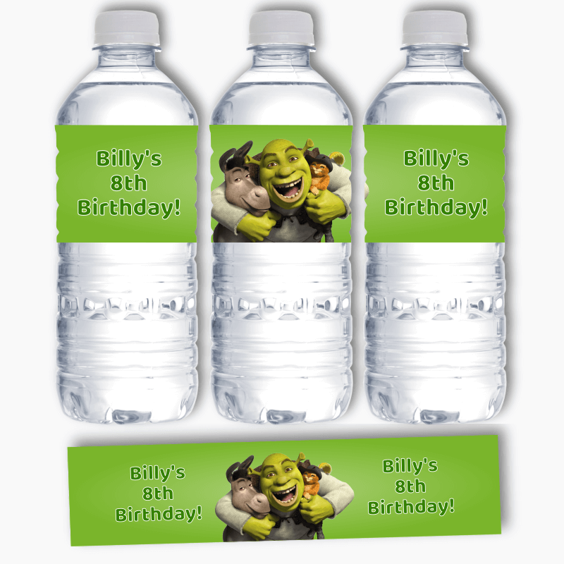 Personalised Shrek Birthday Party Water Bottle Labels