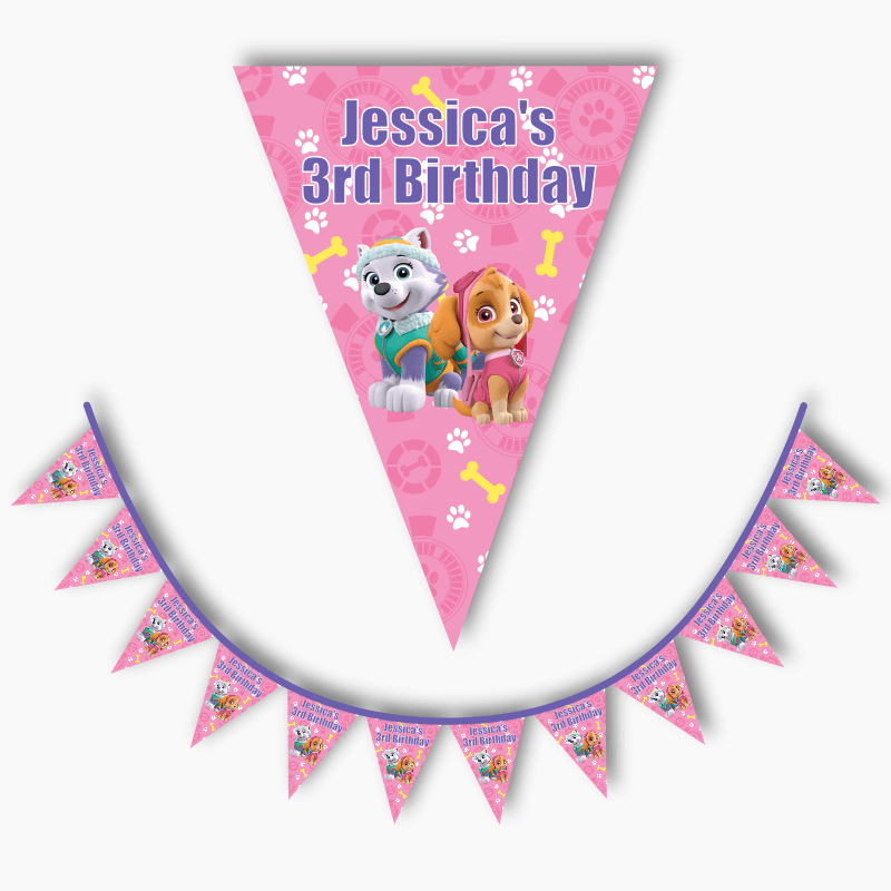 Personalised Skye &amp; Everest (Paw Patrol) Party Flag Bunting - Pink