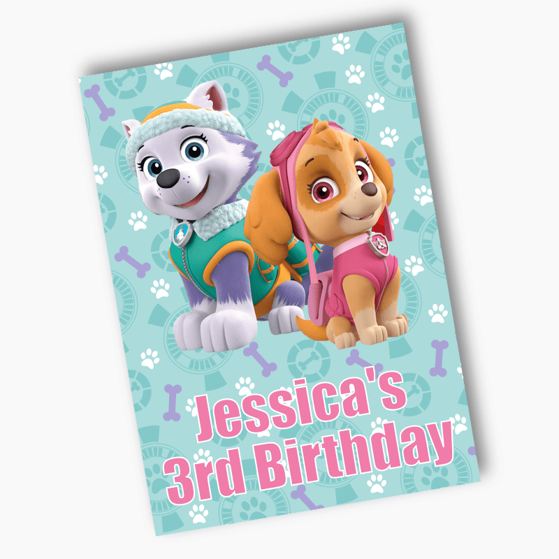 Personalised Skye &amp; Everest (Paw Patrol) Party Posters - Aqua