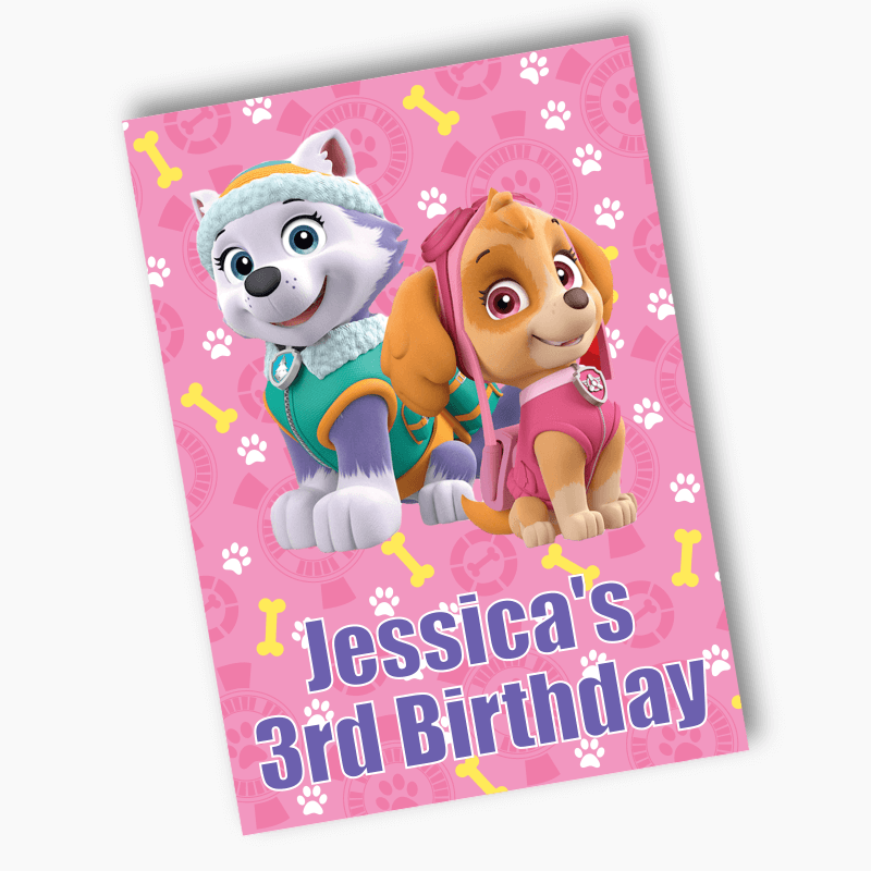 Personalised Skye &amp; Everest (Paw Patrol) Party Posters - Pink