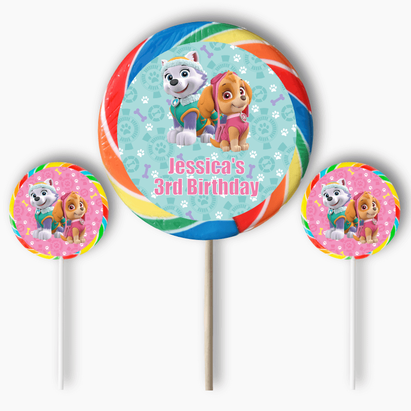 Personalised Skye &amp; Everest (Paw Patrol) Party Round Stickers