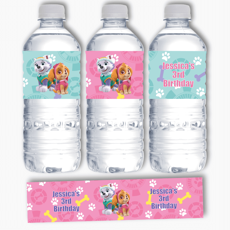 Personalised Skye &amp; Everest (Paw Patrol) Party Water Labels