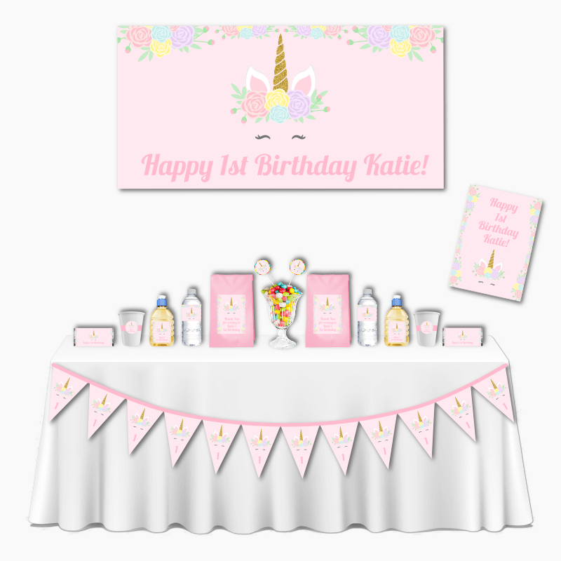 Personalised Sleeping Unicorn Deluxe Party Decorations Pack