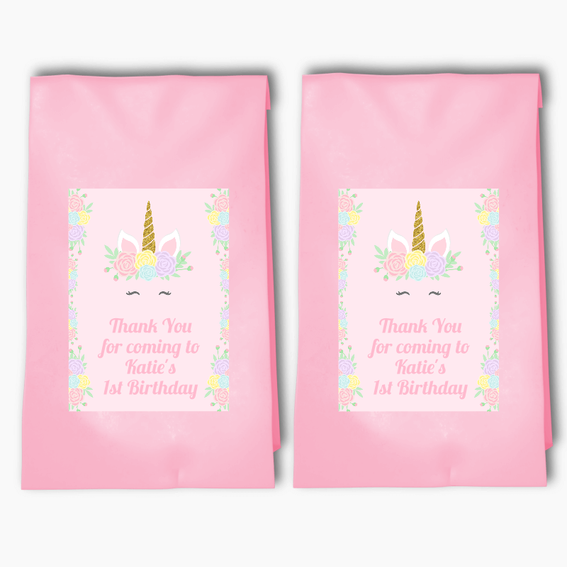 Personalised Sleeping Unicorn Birthday Party Bags &amp; Labels