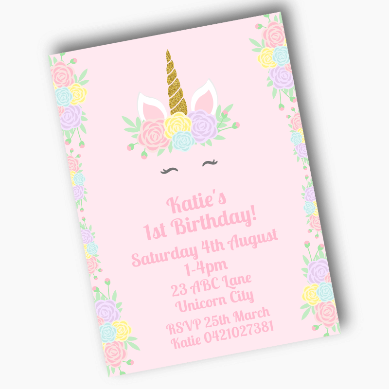 Personalised Sleeping Unicorn Birthday Party Invites