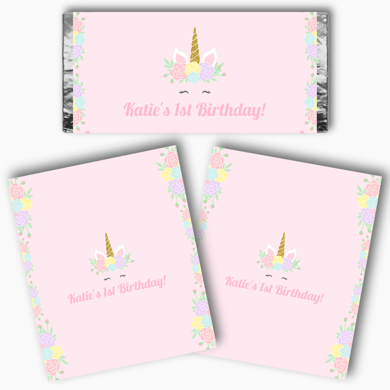 Personalised Sleeping Unicorn Birthday Party Mini Chocolate Labels