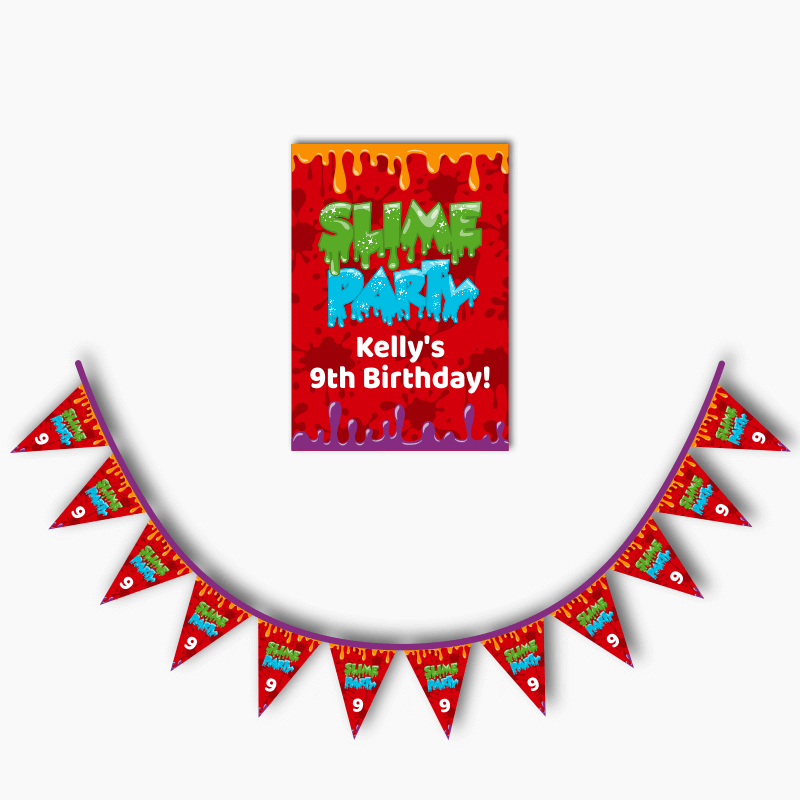 Personalised Slime Birthday Party Poster &amp; Flag Bunting Combo