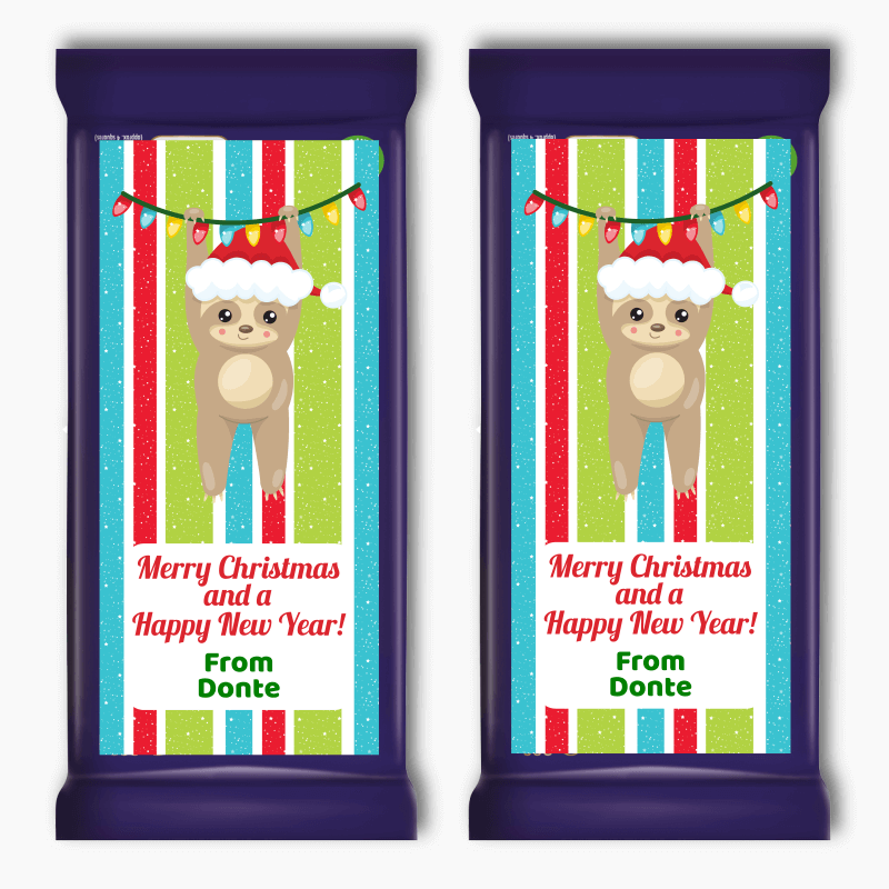 Personalised Sloth Christmas Gift Cadbury Chocolate Labels