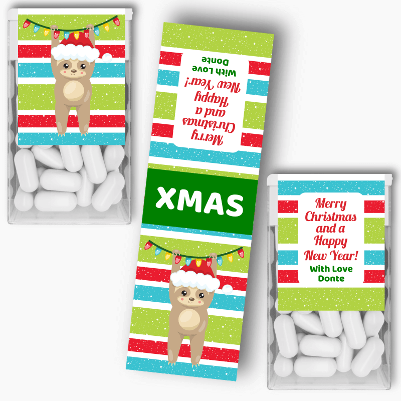 Personalised Sloth Christmas Gift Tic Tac Labels