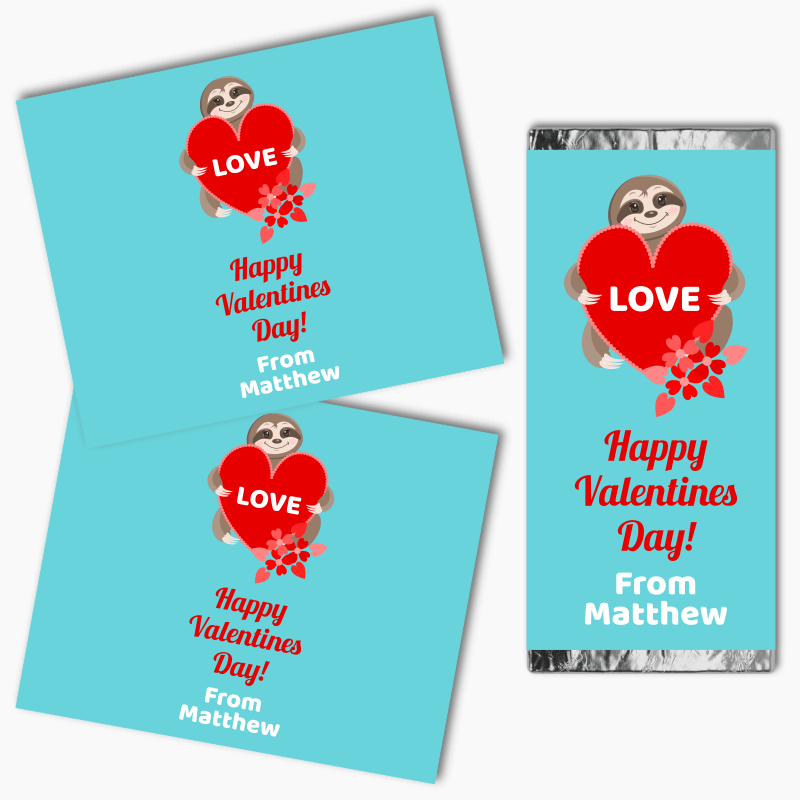 Personalised Sloth Valentines Day Gift Mini Chocolate Labels