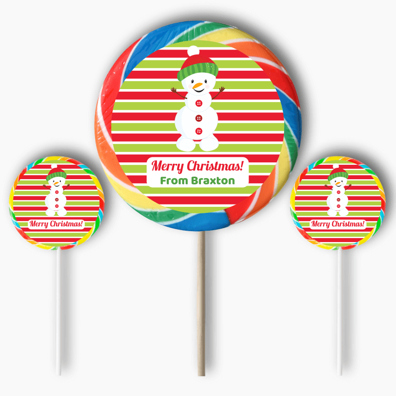 Personalised Snowman Christmas Gift Round Lollipop Stickers