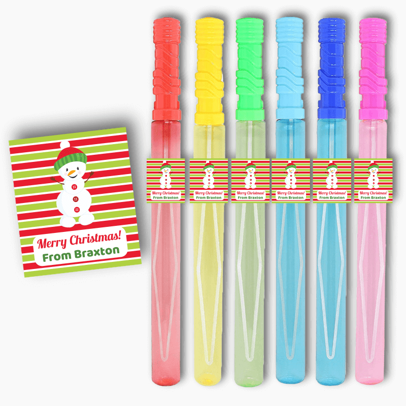 Personalised Snowman Christmas Gift Rectangle Bubble Wand Stickers