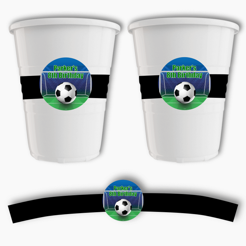 Personalised Soccer Birthday Party Cup Stickers