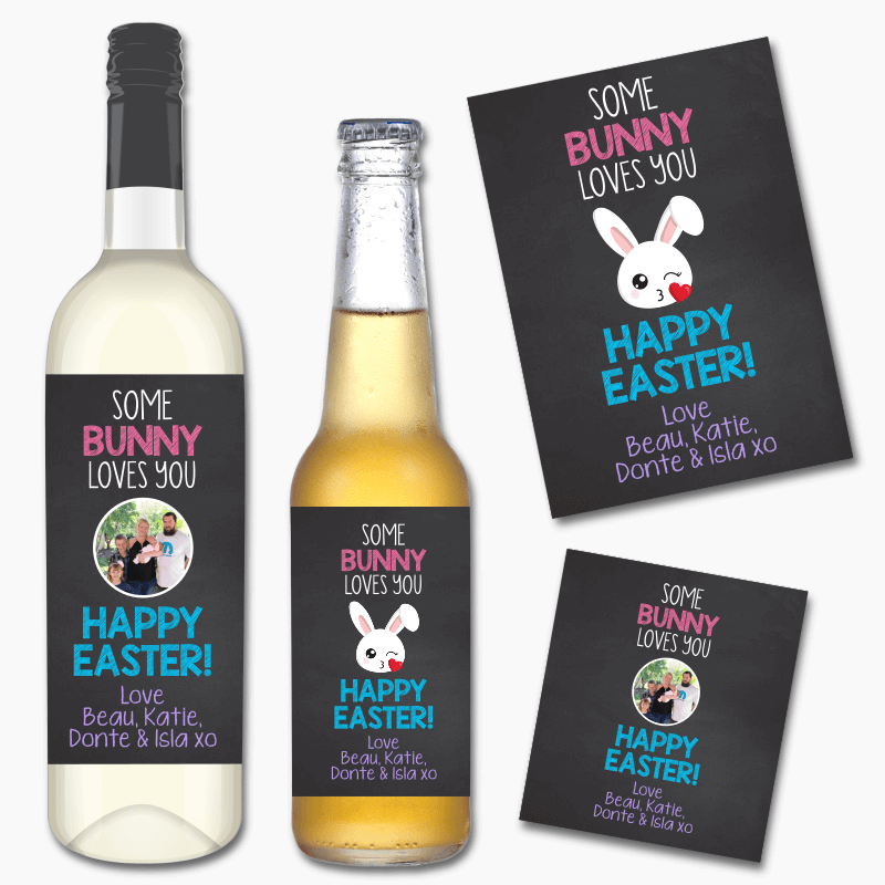 &#39;Some Bunny Loves You&#39; Easter Gift Wine &amp; Beer Labels