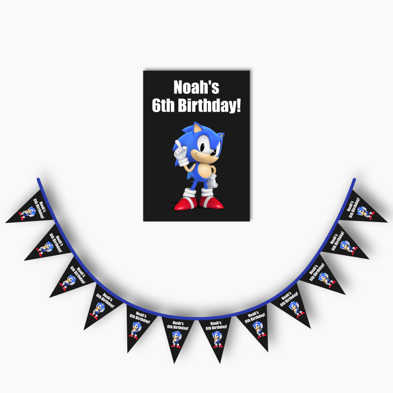 Sonic the Hedgehog Party Poster &amp; Bunting Combo - Black