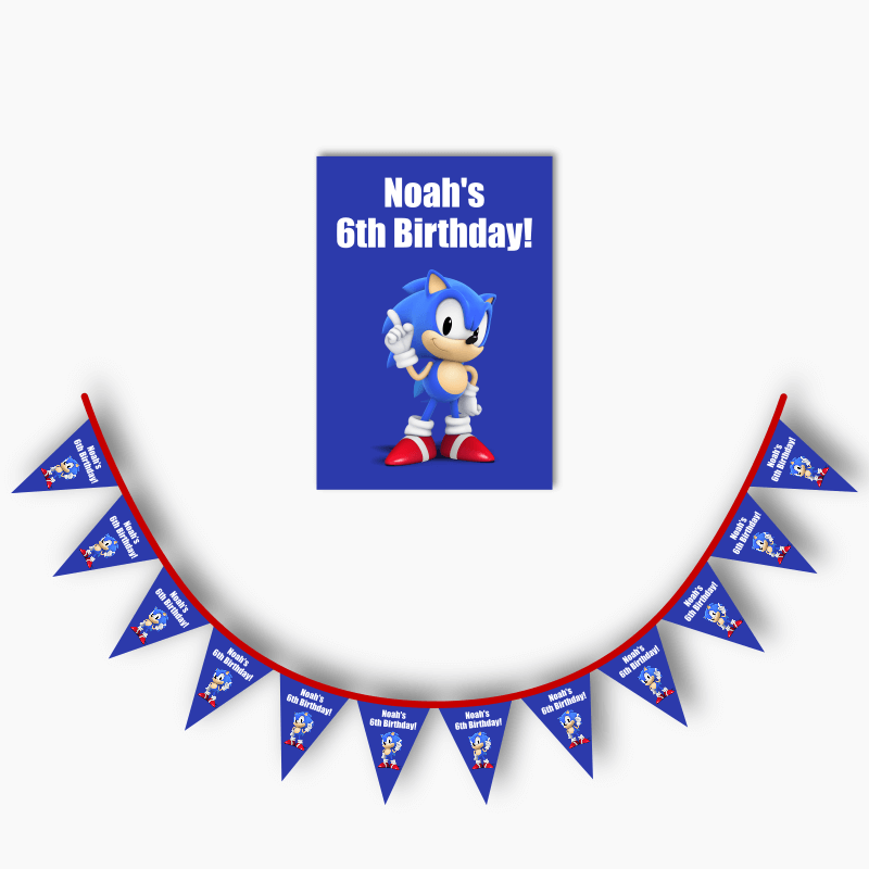 Sonic the Hedgehog Party Poster &amp; Bunting Combo - Dark Blue