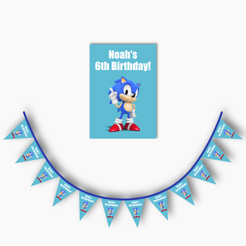 Sonic the Hedgehog Party Poster &amp; Bunting Combo - Light Blue