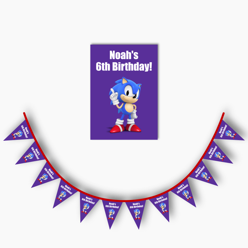Sonic the Hedgehog Party Poster &amp; Bunting Combo - Purple