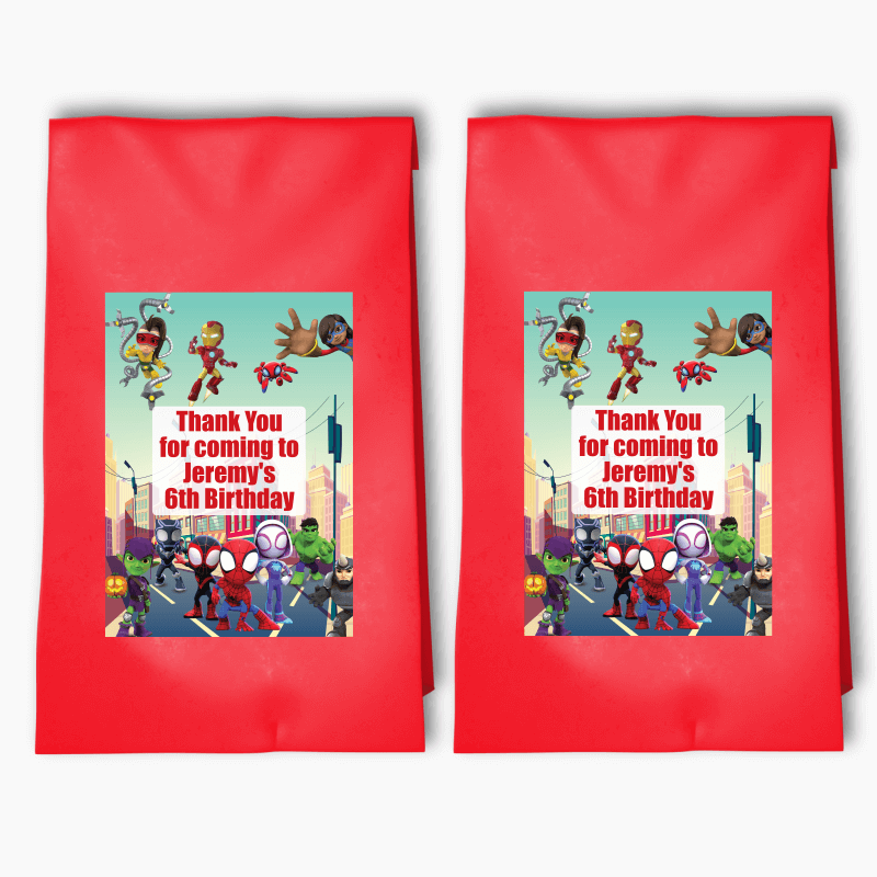Personalised Spidey &amp; Friends Party Bags &amp; Labels