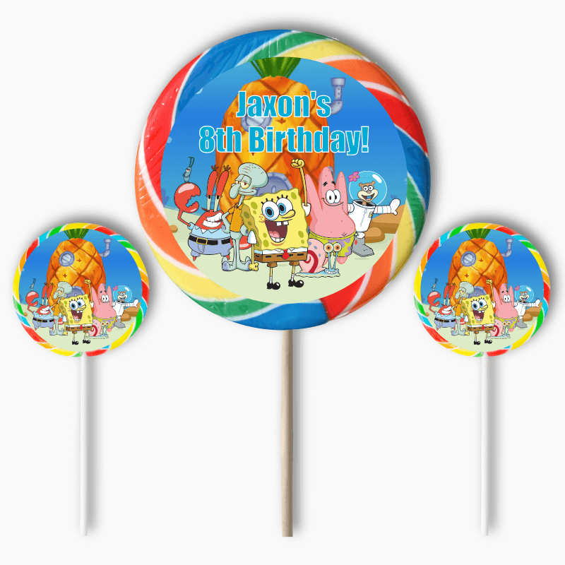 Personalised SpongeBob &amp; Friends Party Round Stickers