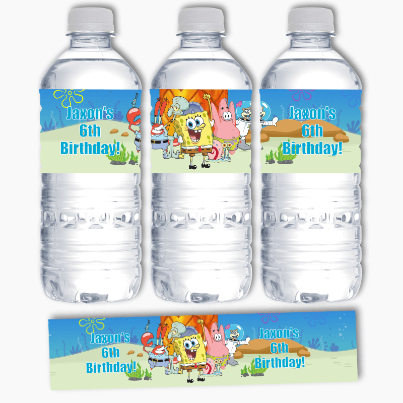 Personalised SpongeBob &amp; Friends Party Water Bottle Labels