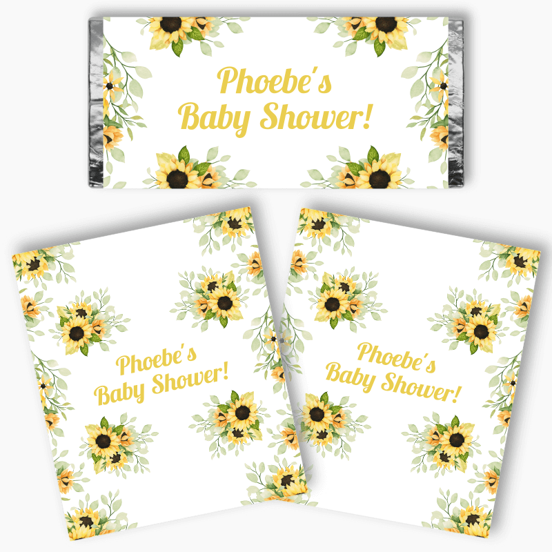 Personalised Sunflower Baby Shower Mini Chocolate Labels