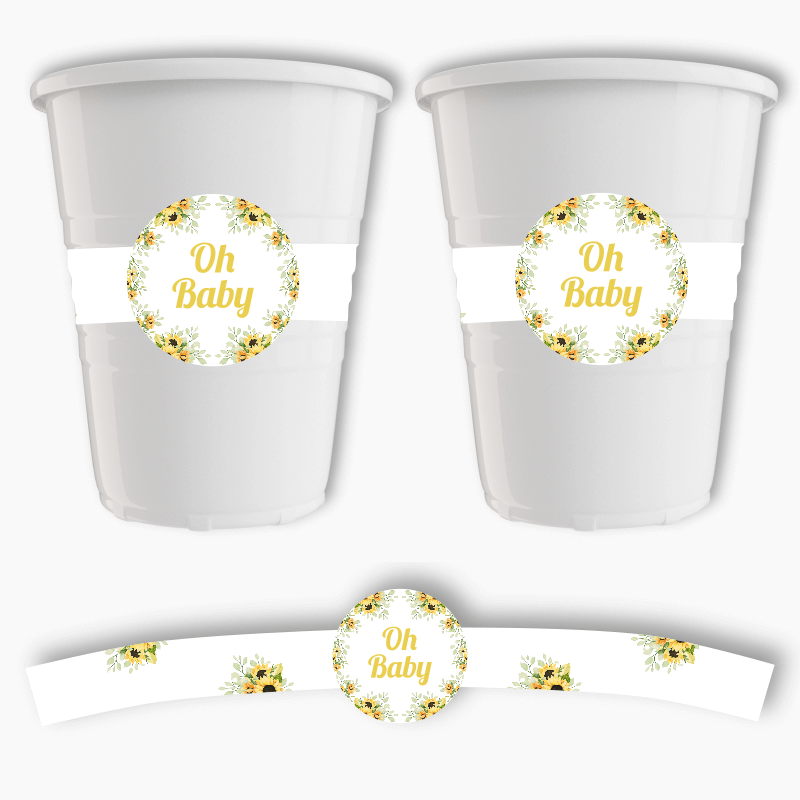 Sunflower Christening Party Cup Stickers