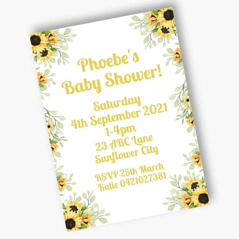 Personalised Sunflower Baby Shower Invites