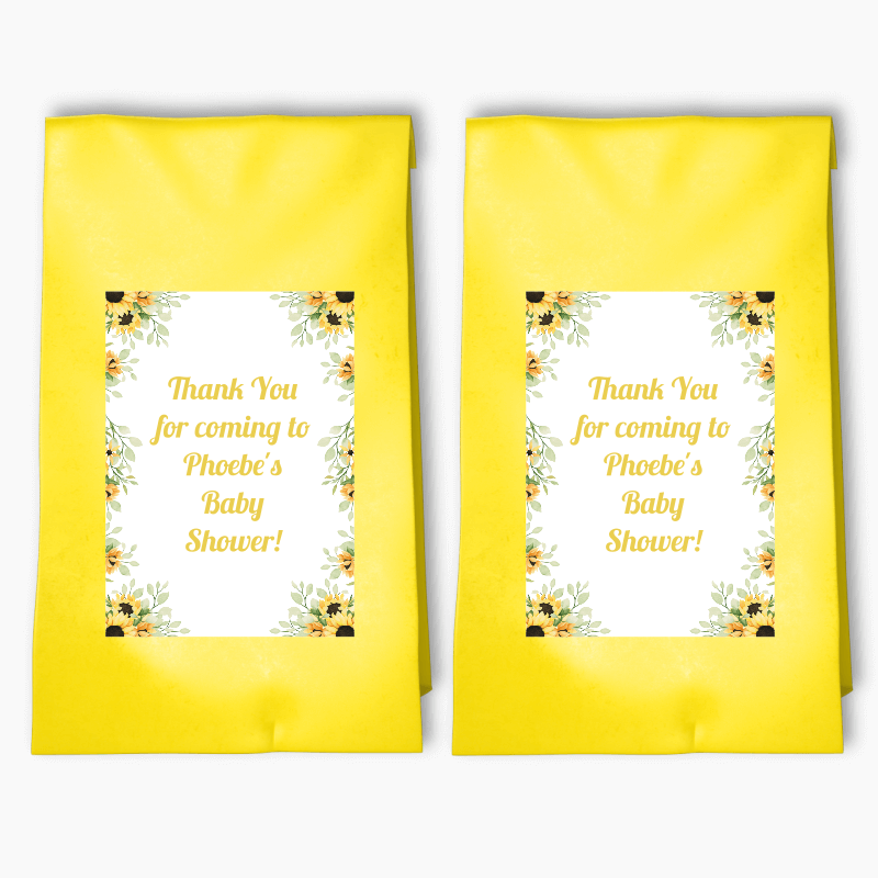 Personalised Sunflower Baby Shower Party Bags &amp; Labels