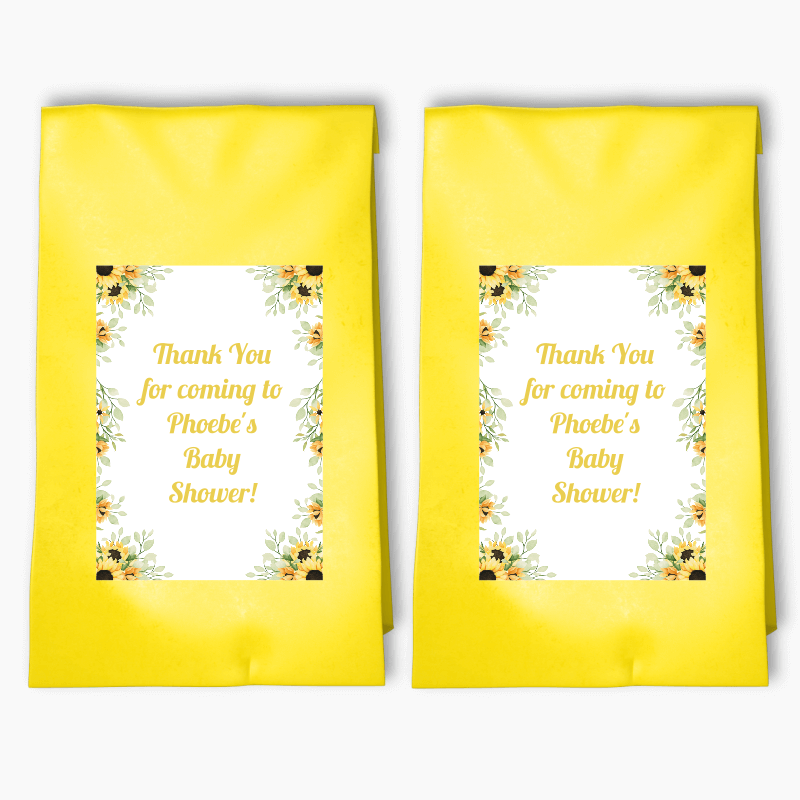 Personalised Sunflower Baby Shower Party Bags & Labels