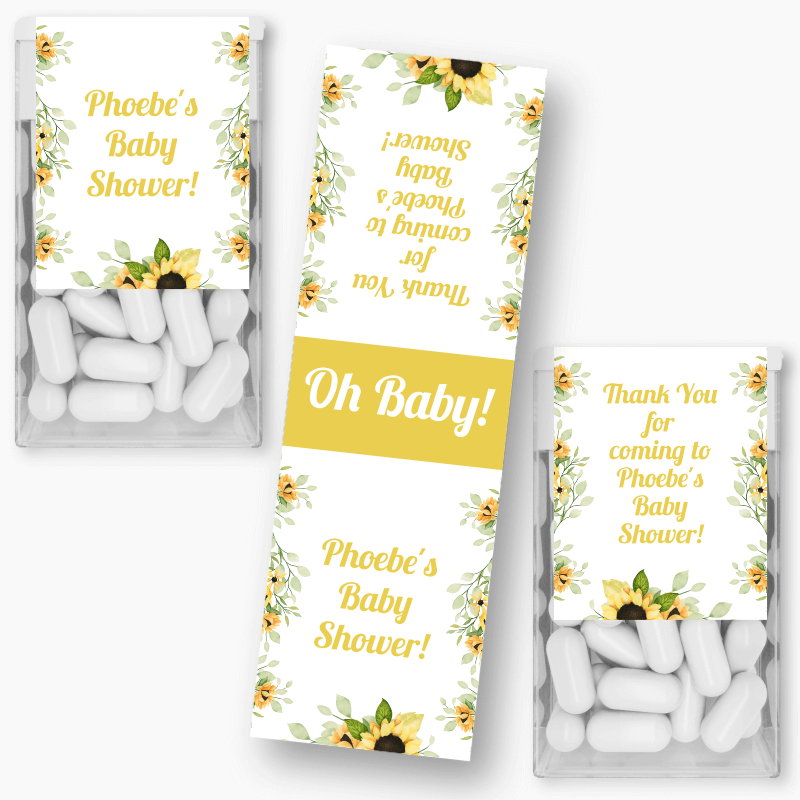 Personalised Sunflower Baby Shower Tic Tac Labels