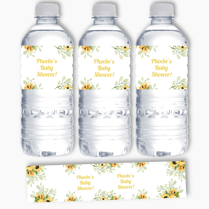 Personalised Sunflower Party Baby Shower Bottle Labels