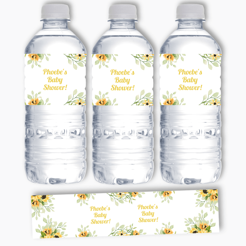 Personalised Sunflower Birthday Party Water Bottle Labels