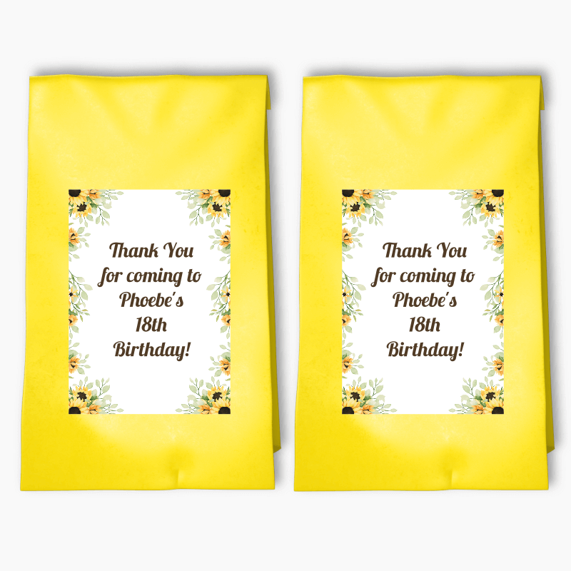 Personalised Sunflower Birthday Party Bags &amp; Labels