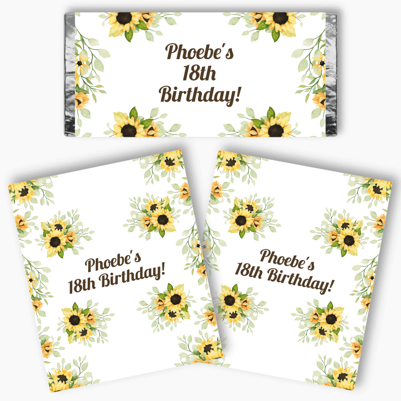 Personalised Sunflower Birthday Party Mini Chocolate Labels