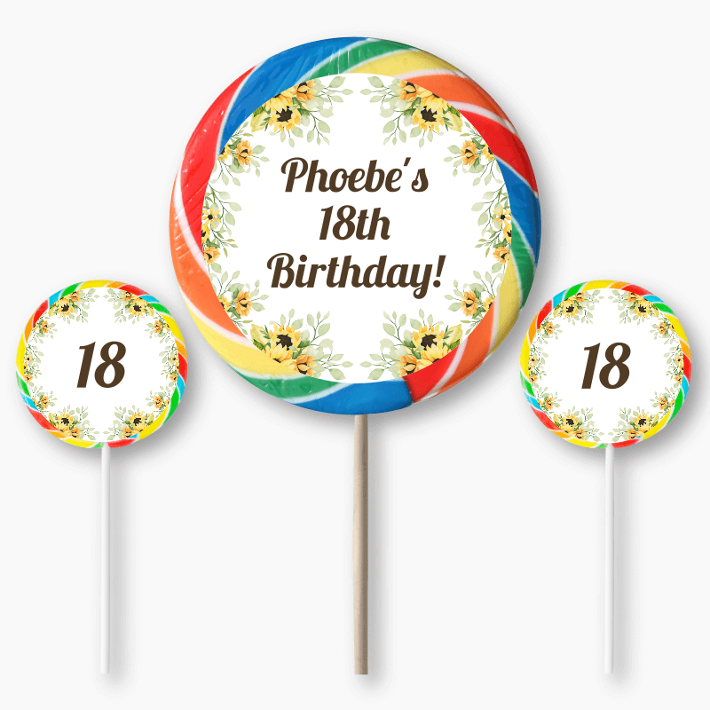 Personalised Sunflower Birthday Party Round Stickers