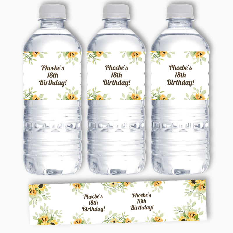 Personalised Sunflower Birthday Party Water Bottle Labels